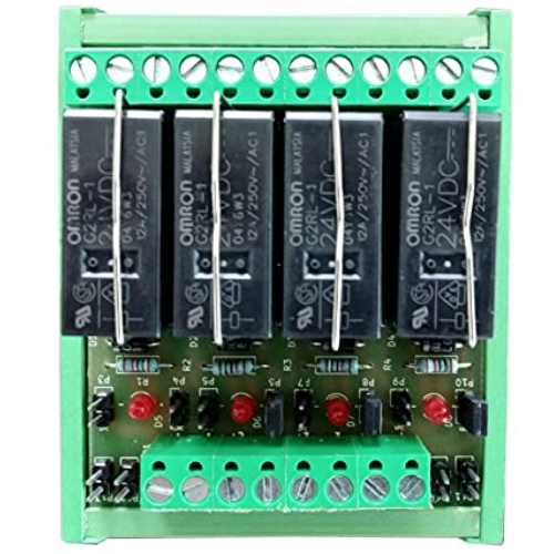 Relay Card 4Channel Relay Module 1 Changeover 24V DC Suitable for OMRON, Green